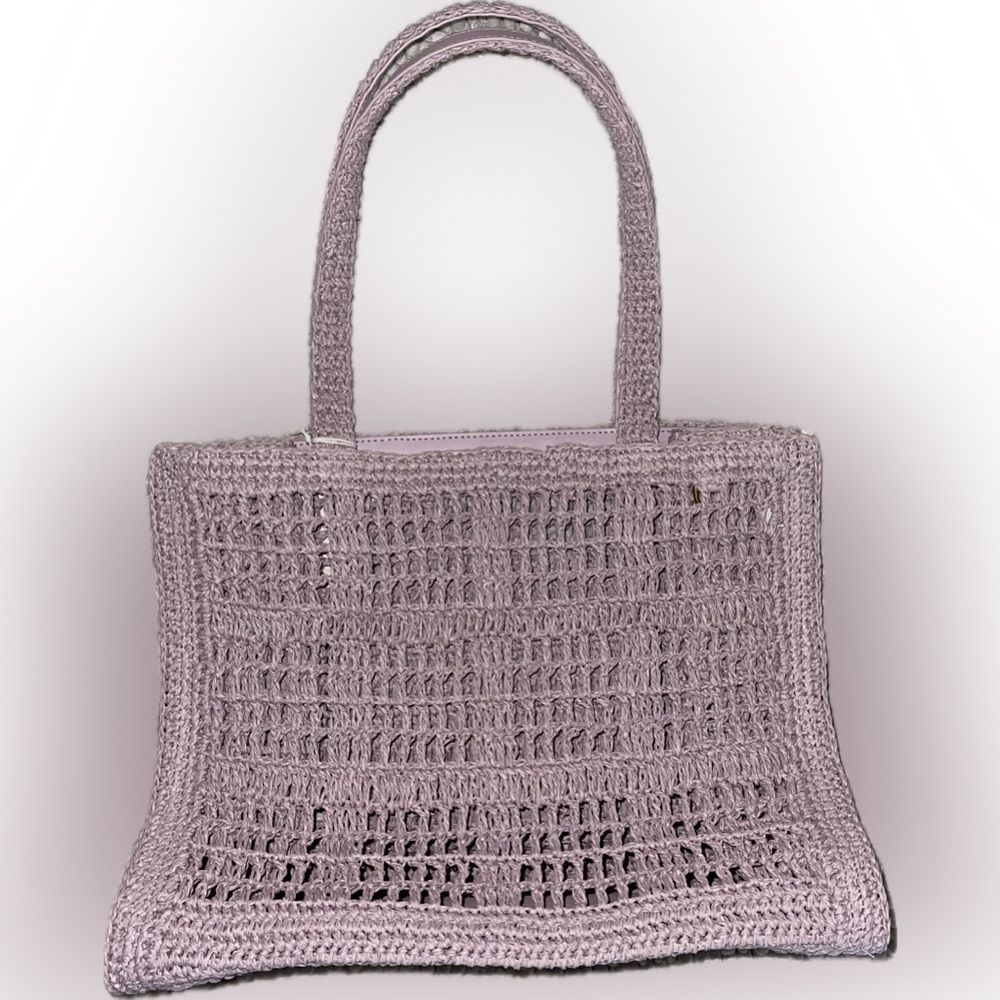 NWT Tory Burch Pale Purple Small Ella Hand-Crocheted Tote - Picture 7 of 8